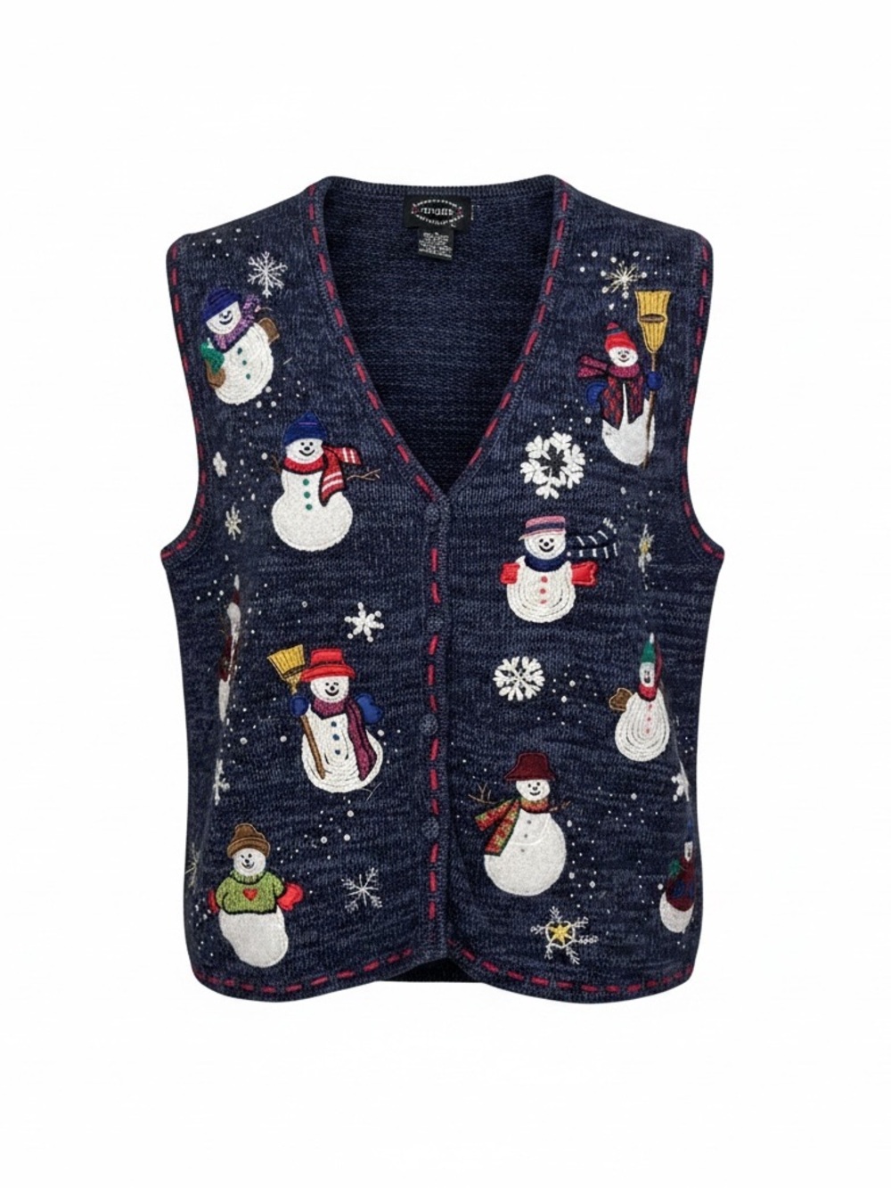 Vintage Snowman Christmas Sweater Vest * Designers Studio Originals Holiday Knit